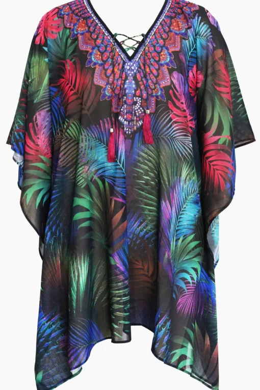 Pixel Palmas Caftan Swim Cover Up