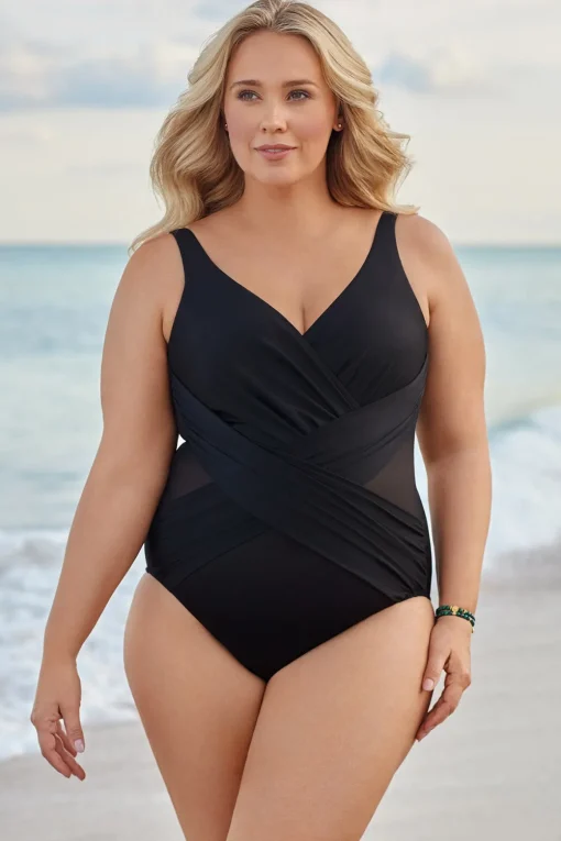 Plus Size Crossover One Piece Swimsuit