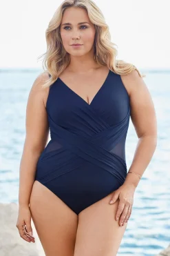 Plus Size Crossover One Piece Swimsuit