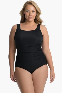 Plus Size Solid Sideswipe One Piece Swimsuit