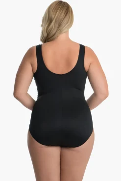 Plus Size Solid Sideswipe One Piece Swimsuit
